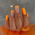 Factory Custom New Arrival False Finger Nail Tips Full Cover French Short Orange Art Designed Press on Nails