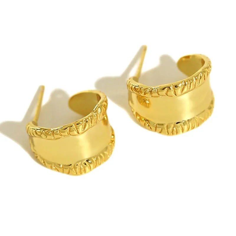 Wholesale Engraved Big Chunky Earrings Hoop Vintage Earrings 925 Sterling Gold or Rhodium Plated Earrings Women