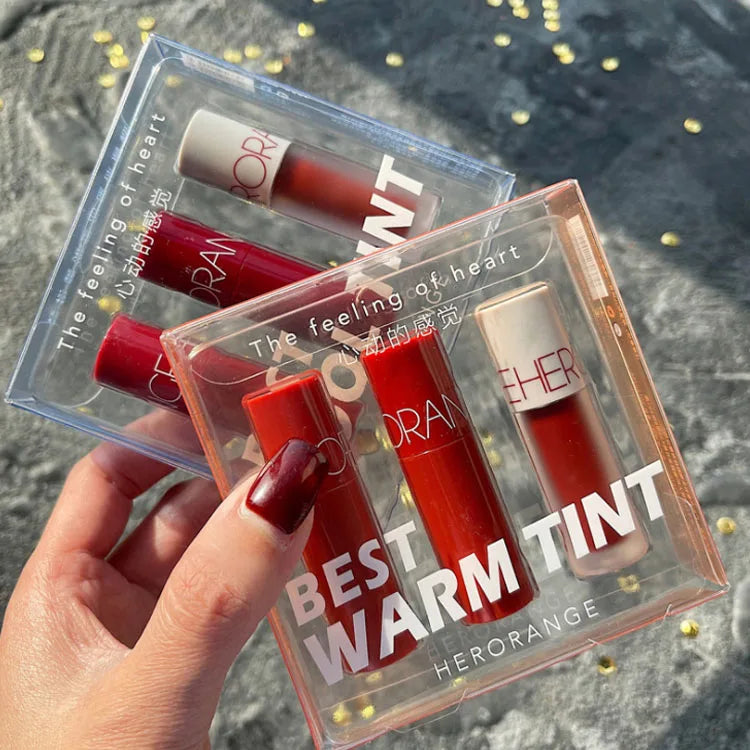 Lip Glaze Set Mini Lipstick Box 3pcs/Set Matte Moisturizer Lipstick Waterproof Lasting Lip Glaze