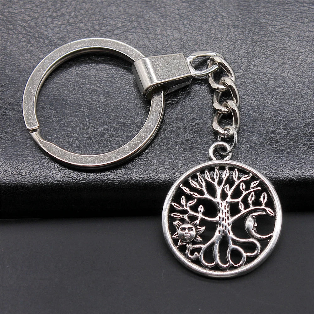 29x25mm Antique Silver Plated Antique Bronze Plated Zinc Alloy Sun and Moon Tree Keychain for Souvenirs Gift P2-ABD-C12678