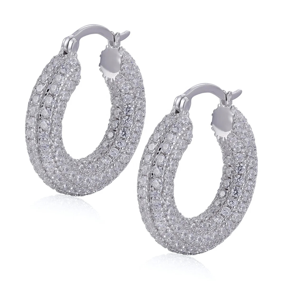 Trendy 23MM CZ Heavy Hoop Micro Pave Earrings Gold Plated Rhodium Plated Sterling Silver 925 Gift