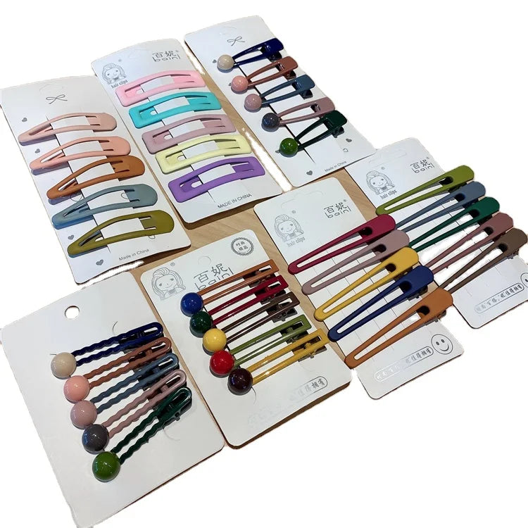 5pcs/set Candy Colors Children's Metal Snap Hair Clips Hairpins for Kids Girls Women Lady