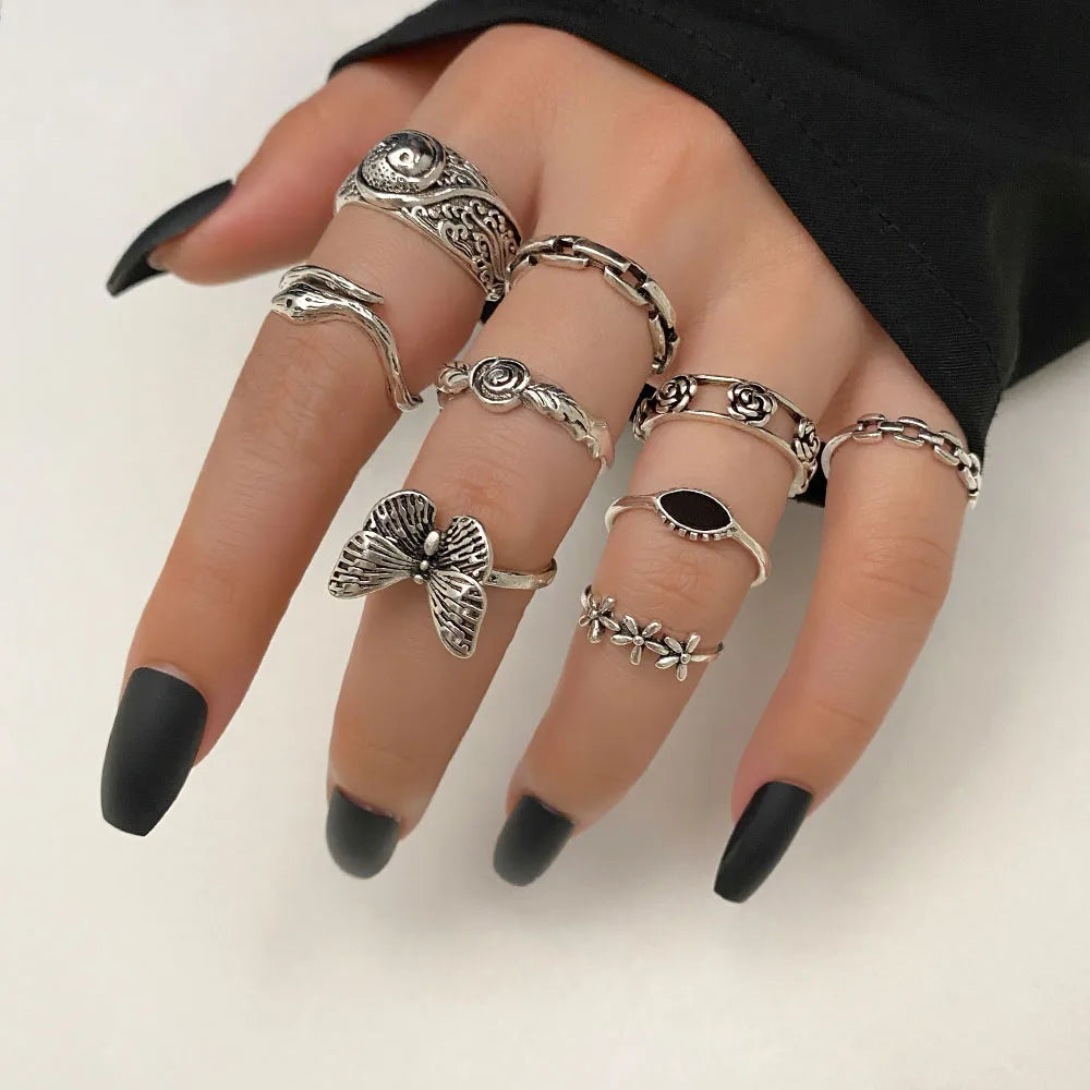 VKME Vintage Rose Flower Ring Set for Women Jewelry