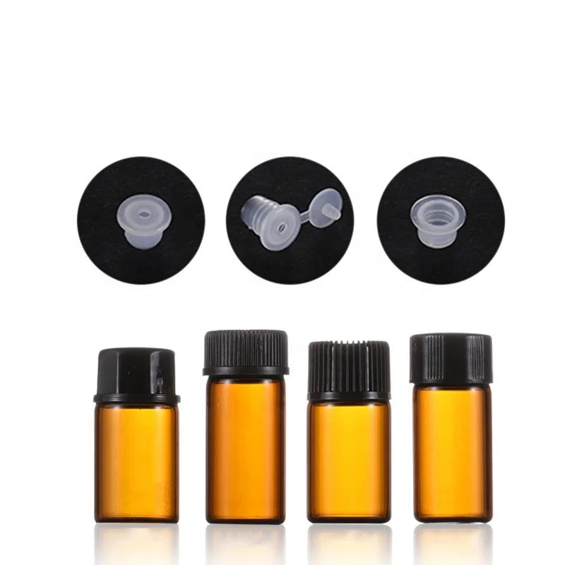 Fast Delivery Hot Selling Amber Essential Oil Glass Bottle 1ML 2ML 3ML Glass Bottle With Plastic Screw Cap and Insert
