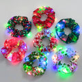 MIO Hair Tie Scrunchies Colorful Fabric Led Glowing Christmas Pattern Celebrating Light up Hair Tie Scrunchies for Girls