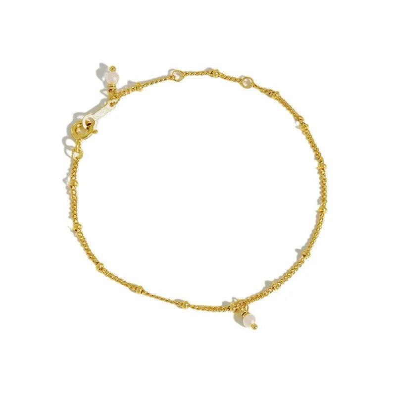 High Quality 925 Silver and Gold 18 cm Bracelet with Round Shell Pearl 18K Gold Plating Accessory Jewelry for Gifts