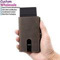 Casekey Hot-selling Slim Minimalist Pop up Crazy Horse Genuine Leather RFID Credit Card Holder Mechanism Wallet for Men Women