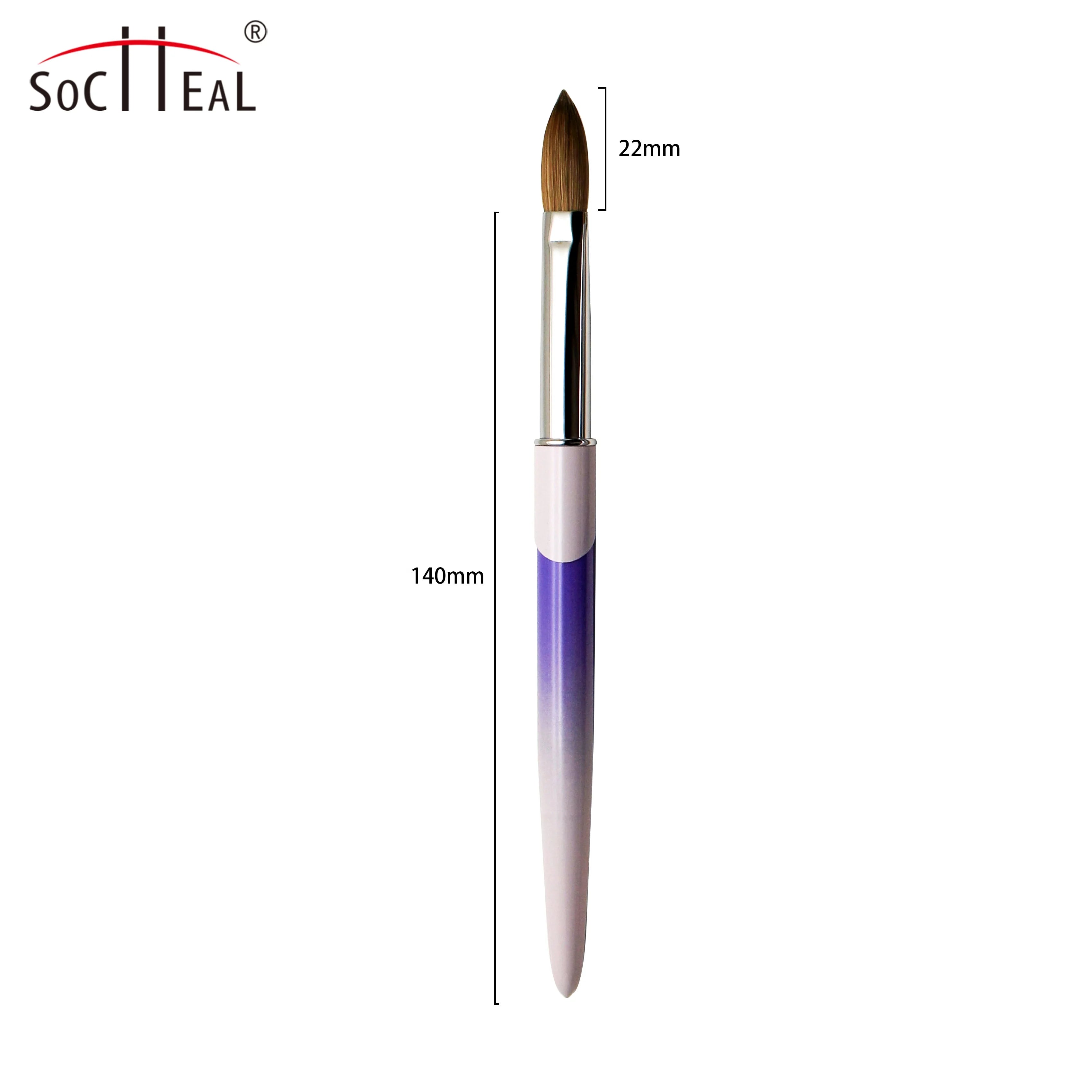 Purple Metal Handle Customer Private Logo New Designed 100% Kolinsky Acrylic Nail Brush Round /Crimped Type for Nail Salon
