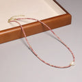 Trendy Natural Stone Necklace Healing Energy Rhodonite Beaded Clavicle Necklace Baroque Pearl Charm Jewelry for Women Girls Gift