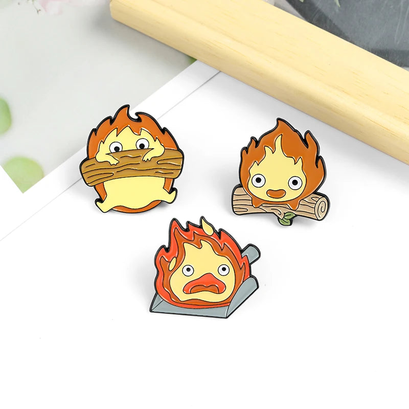 Fire Demon Cassifah Enamel Pin Moving Castle Custom Anime Plated Brooch Lapel Badge Metal Pins for Kids Friends