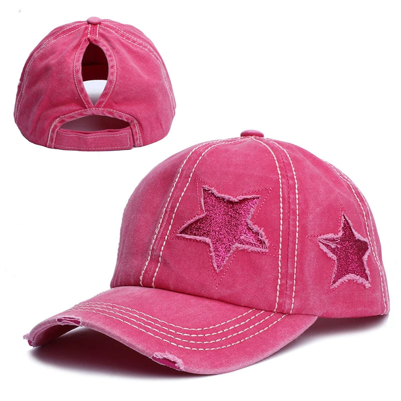 Wholesale Fashion Hip Hop Ponytail Baseball Hats 6 Panels Washed Distressed Baseball Cap Denim Ponytail Baseball Trucker Hat