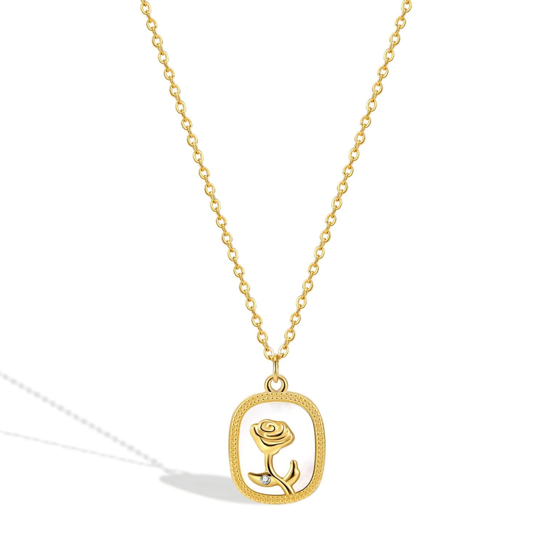 Custom Vintage Classic 18K Gold Plated White Shell Flower Pendant Necklace Snake Chain Tarnish Free Stainless Steel for Women