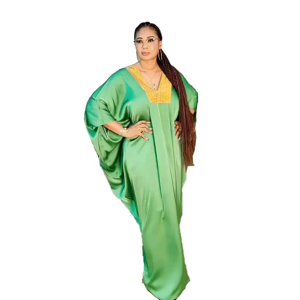 New OEM Service Bulk Clothing for Sale Rayon African Dresses for Women Clothing V-neck Rhinestones African Women Dresses