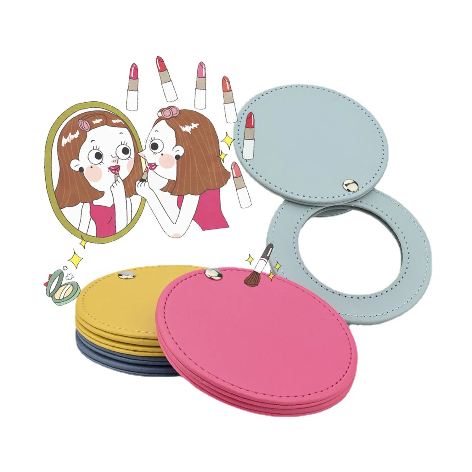 Fashionable PU Makeup Mirror Multi-color Simple Portable Creative Gift Touch up Mirror Mini Handheld Small Mirror