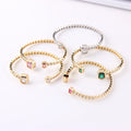 Square Colorful Rhinestone Adjustable Charm Bangles 18K Gold Plated Cubic Zircon Bangles for Women