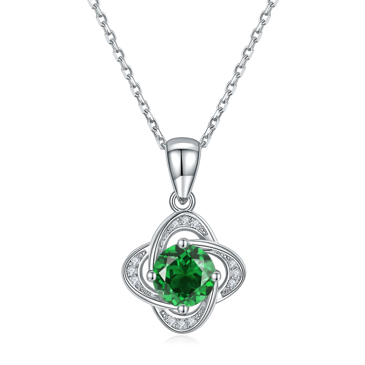 Wholesale Four Leaf Clover Necklace White Gold Plated Moissanite Lab Grown Emerald Crystal S925 Silver Pendant Necklace