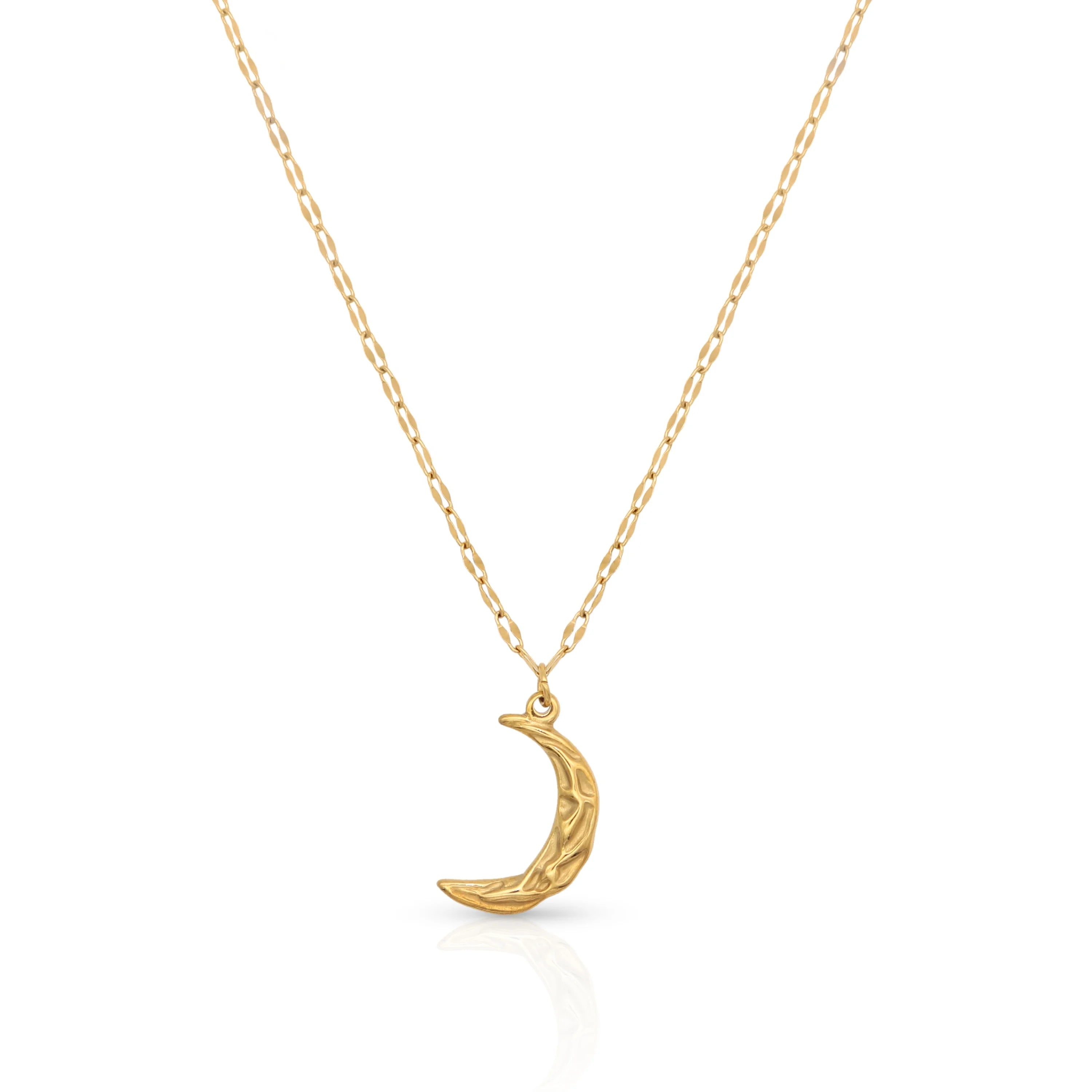Chris April Fashion Jewelry 316L Stainless Steel PVD Gold Plated Moon Pendant Necklaces for Women