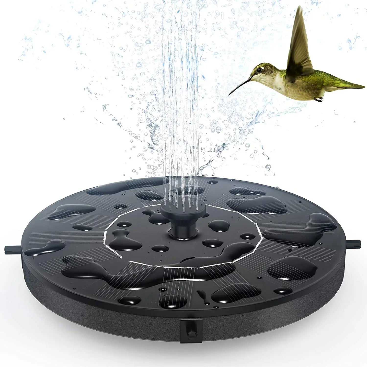 Bird Bath Solar Fountain Solar Powered Automatic Floating 6 Nozzles 4 Plastic Tubes Black 200L/h Flow 45cm Spray