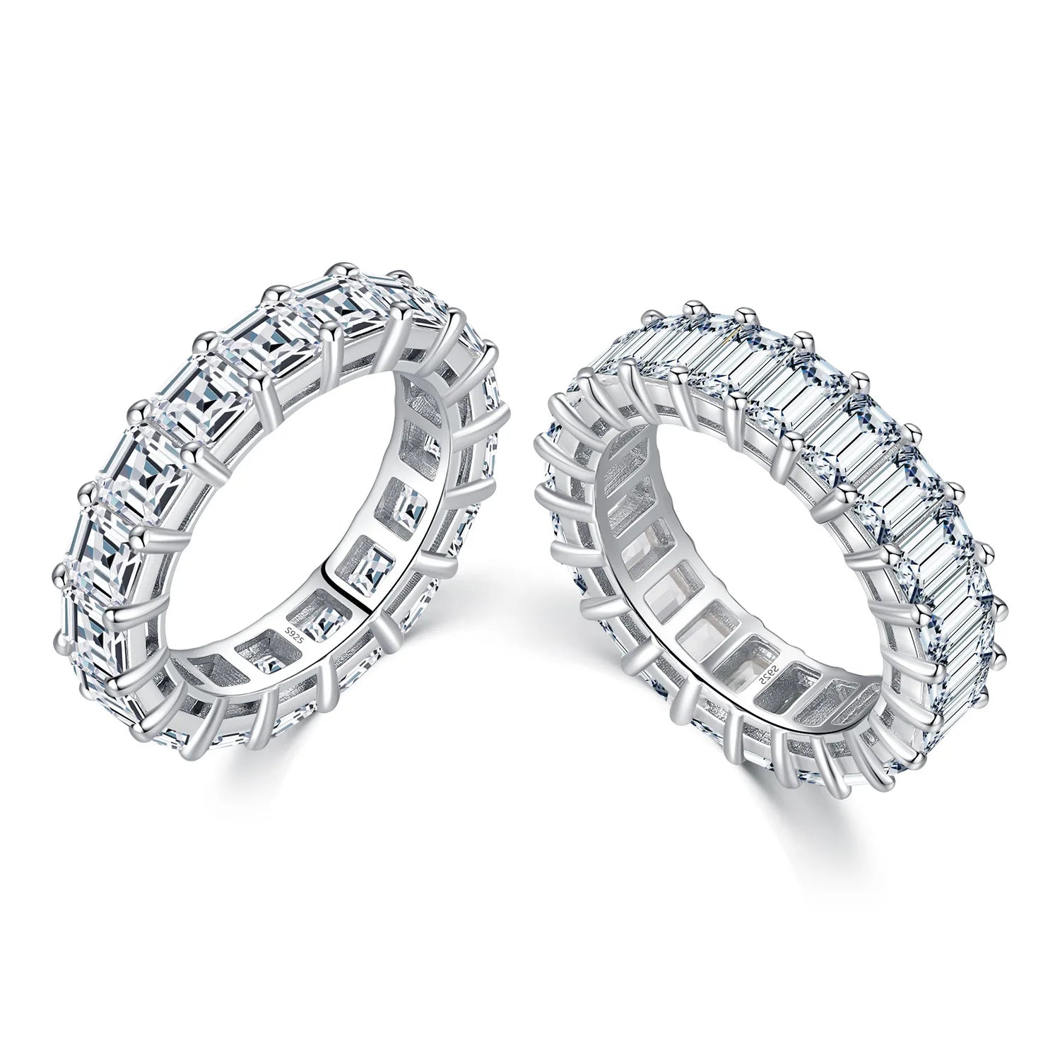 Daidan Bling Row Drill Oval Square Full Zircon Pave High Carbon Diamond Eternity Sterling Silver Iced Out Rings