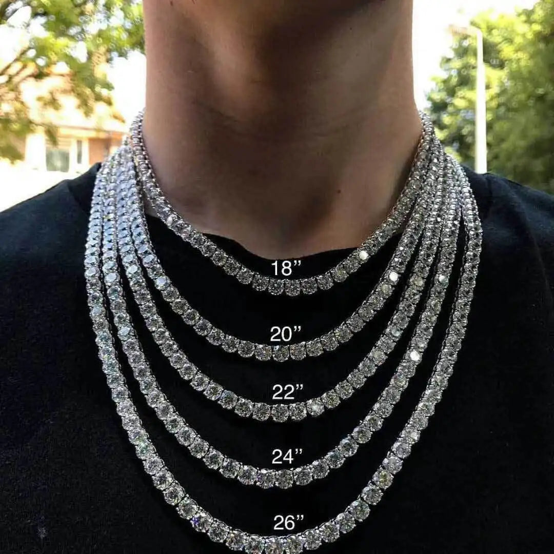 GT OEM 24K Gold Men's Necklaces Chain Trendy Hip Hop One Row Zircon Cubic Link Tennis Chain Claw Setting Collares for Women
