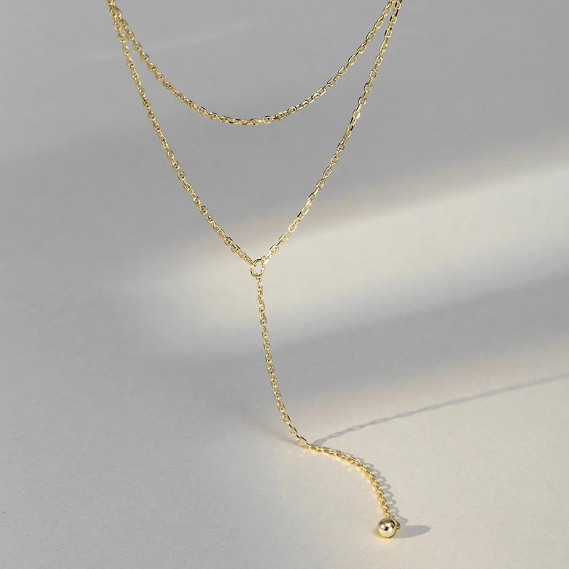 Sterling Silver 925 Jewelry Layered Women Minimalist Gold Dainty Choker Simple Chain Tassel Necklace