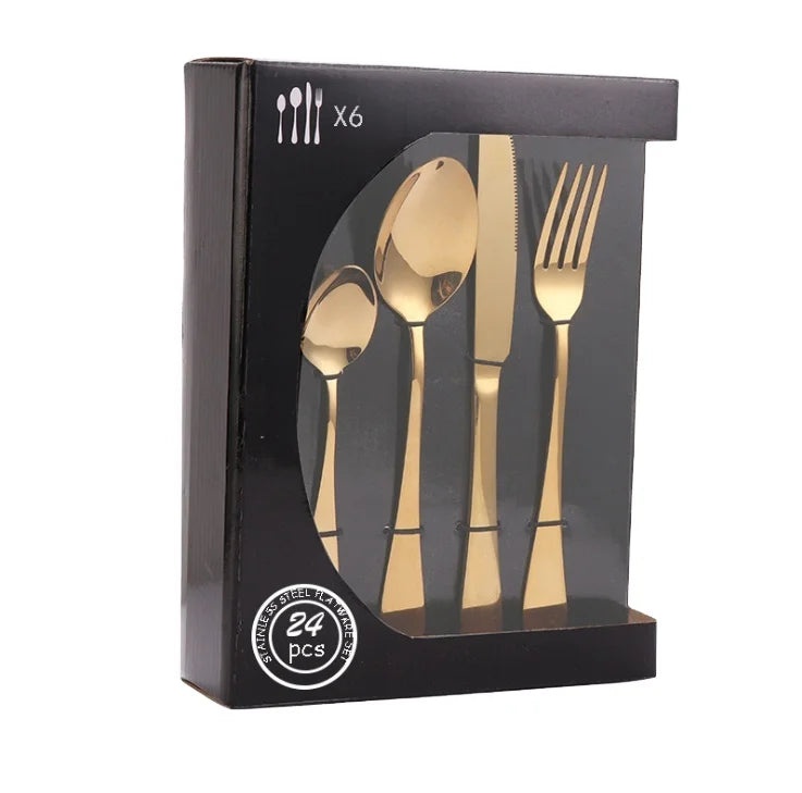 Fork Knife Spoon Flatware Stainless Steel Reusable Flatware Cutlery 16pcs 24pcs Set with Box