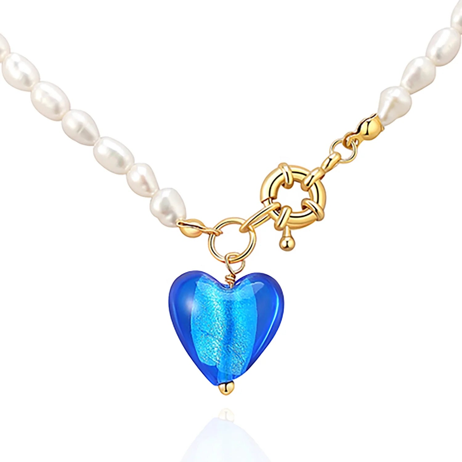 Natural Freshwater Pearl Colorful Glass Pendant Heart Necklace Women Sweater Chain Fashion Jewelry Custom