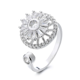 Exquisite Crystal Zircon Rotatable Open Adjustable Ring Anxiety Relief Spinning Ring for Women