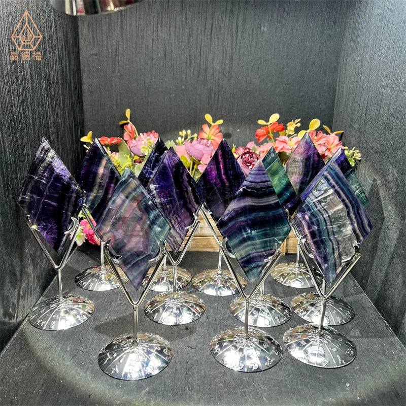 Kindfull Nature Crystal Gemstone Very Pretty Rainbow Fluorite Diamond Shape  for Sell