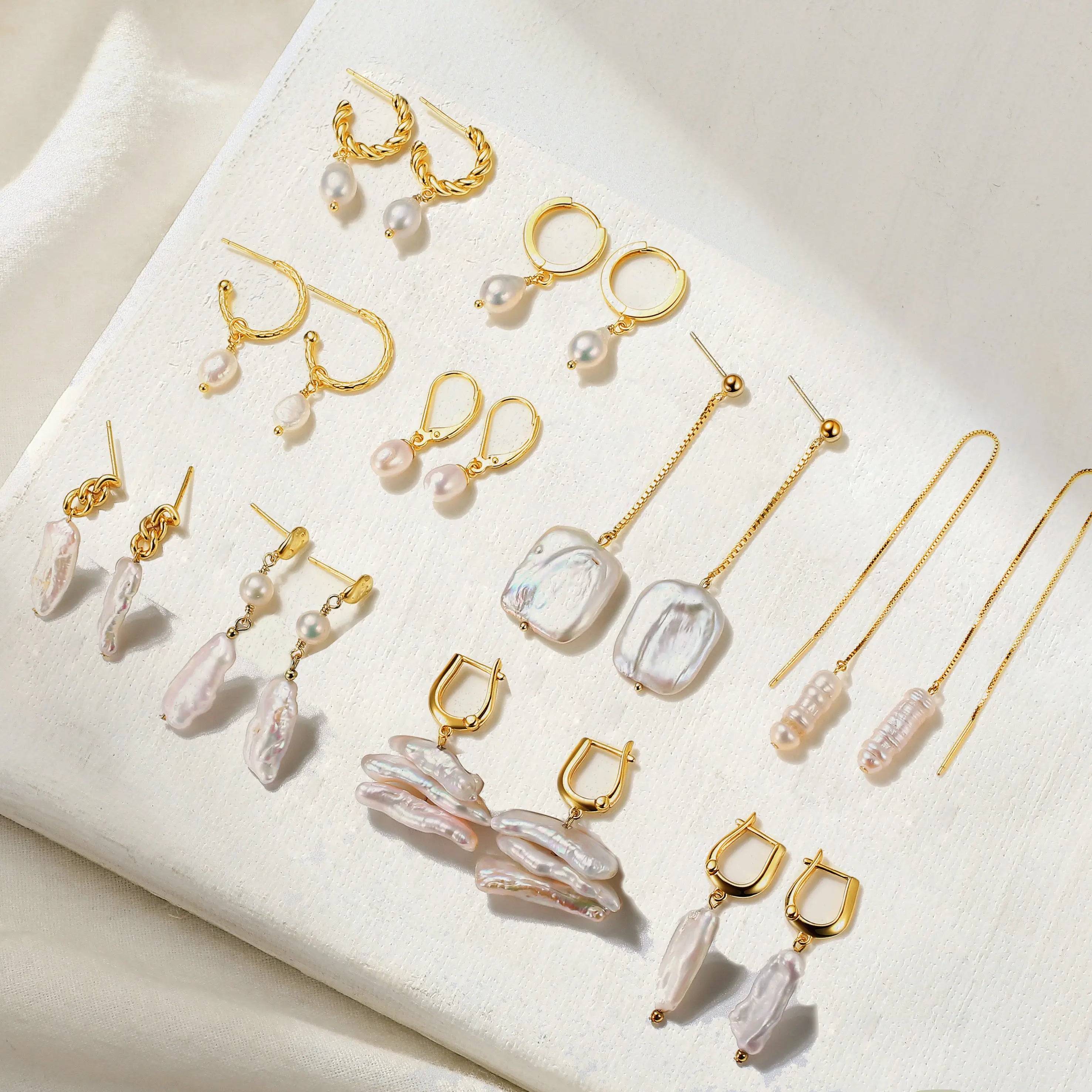 RINNTIN GPE Korea Style Dangle 18K Gold Plated S925 Sterling Silver Drop Hoop Jewelry for Women Baroque Pearl Pendant Earrings