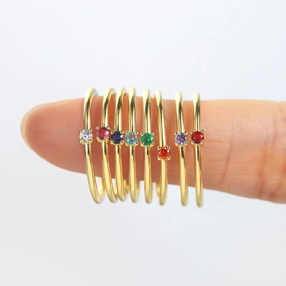 Hot-sale Trendy Simple Minimalist Delicate Korean Women's Wedding Party Gift 14K Gold Plated Copper Zircon Finger Ring R246 MegaBDM