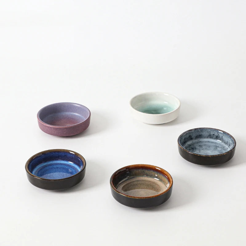 Japanese Vintage Ceramic Sushi Dipping Dish for Restaurant Glazed Seasoning Soy Saucer Bowl
