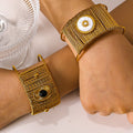 Stainless Steel 18K Gold Plated Jewelry Gift Bracelet Real Stone Link Chain Wide Bangles for Women