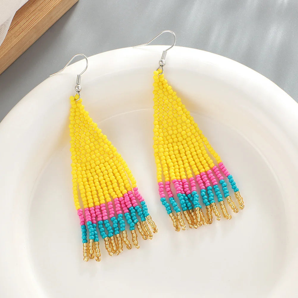 SC New Arrival Bohemian Statement Earrings Pendant Summer Beach Beaded Earrings Creative Colorful Tassel Earrings for Women