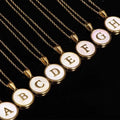 Simple Stainless Steel 26 Letters Initial Charms Necklace 18k Gold Plated Mother of Pearl Letter Necklace