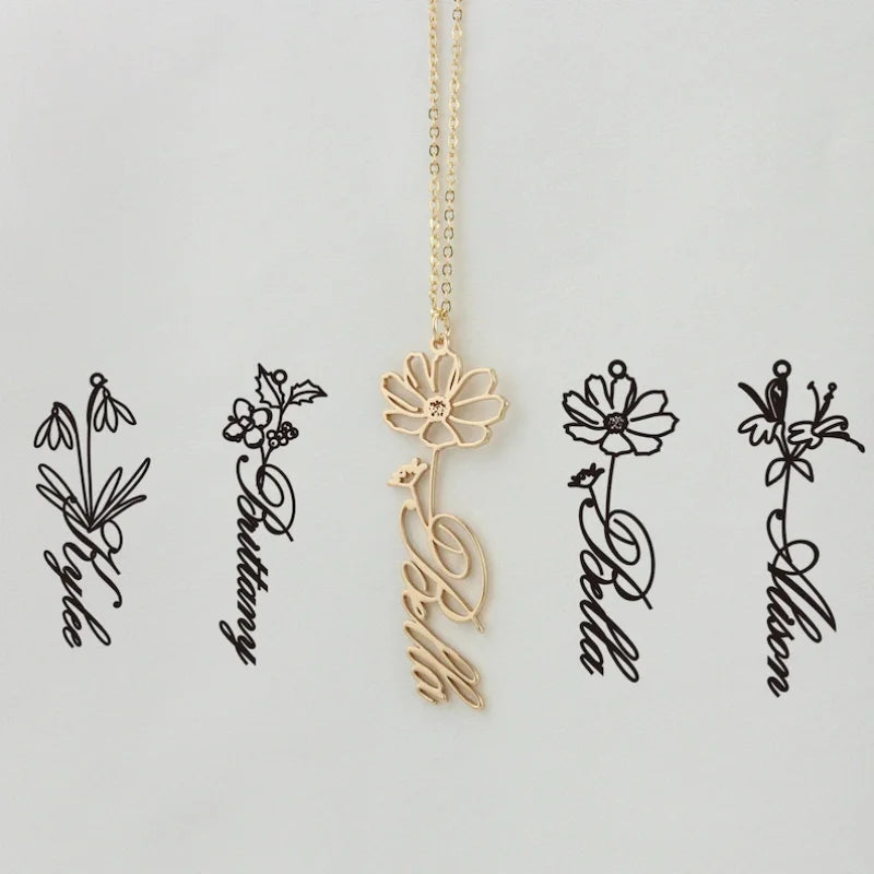 DUOYING OEM Cadeau D'anniversaire December Flower Stainless Steel Custom Name Custom Necklace