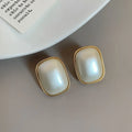 AL-85 Wholesale Metallic Vintage Women Ear Jewelry Metal Alloy Pearl Simple Geometric Square Stud Earrings