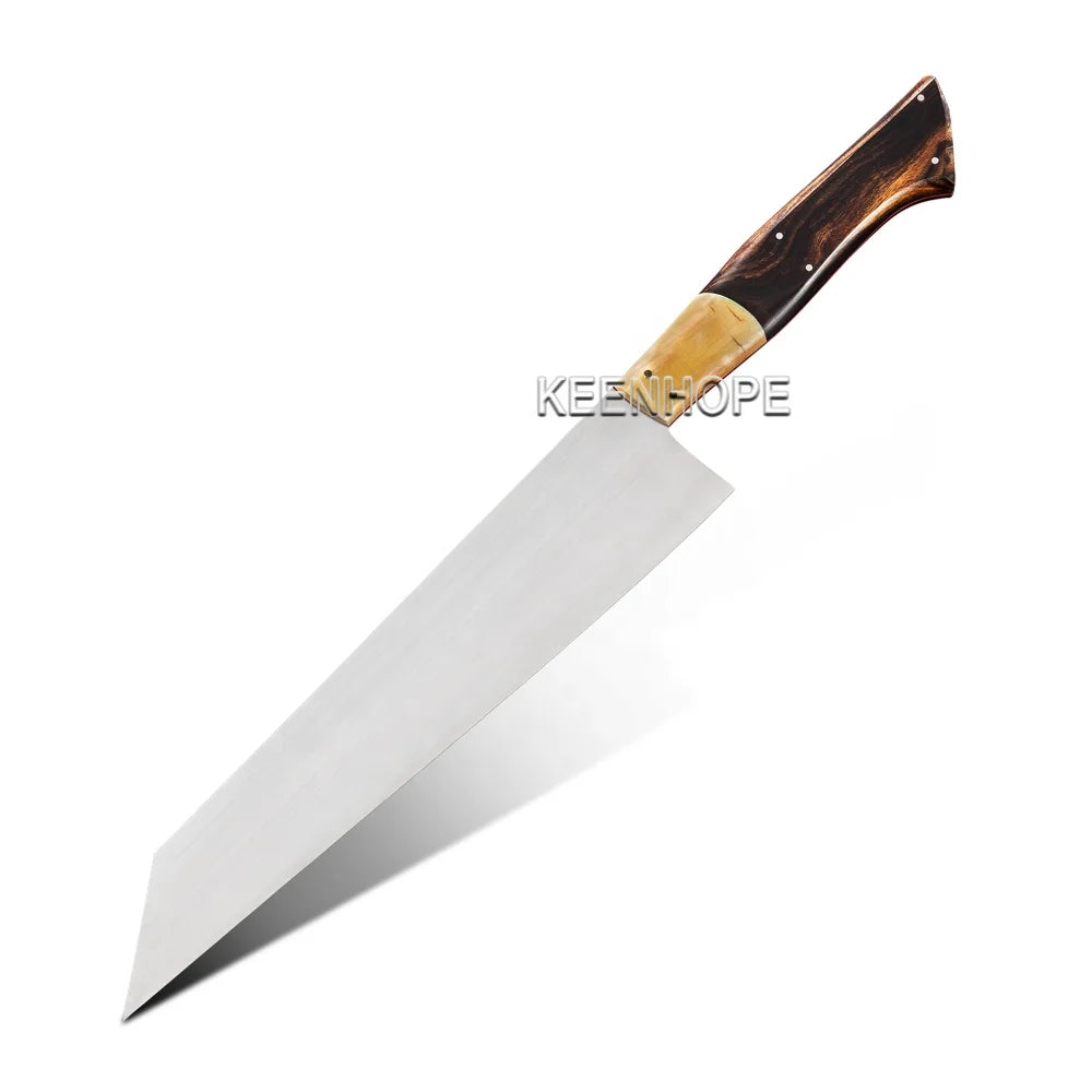 KEENHOPE Luxury Sweden RWL34 Damascus Steel Mirror Surface Blade WIth Inlayed Wooly Stone USA Desert Ironwood 8 Inch Kiritsuke