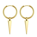 Fashion Wholesale 18K Gold Plated Stainless Steel Jewelry Unisex Tapered Pointed Drop Hoop Earrings E201154