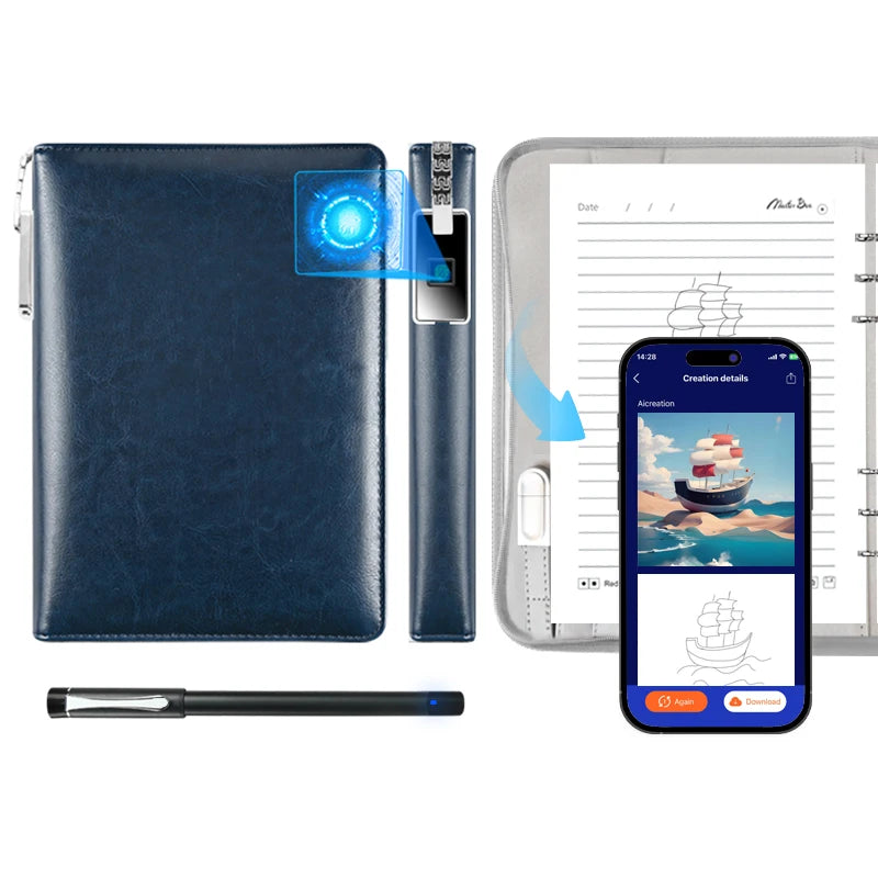 Factory Price Smart Notebook Sync Sharing for Office Design Drawing Write Translation Features Notebook Zipper Fingerprint Lock