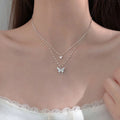 SC Dainty Gold Plated Double Layer Water Wave Chain Necklace Gift Luxury Shiny Zircon Layered Butterfly Necklace for Women 2022