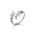Korean Cute Fashion Pure 925 Sterling Silver CZ Zircon Leaf Shape Engagement Finger Ring for Women Jewelry