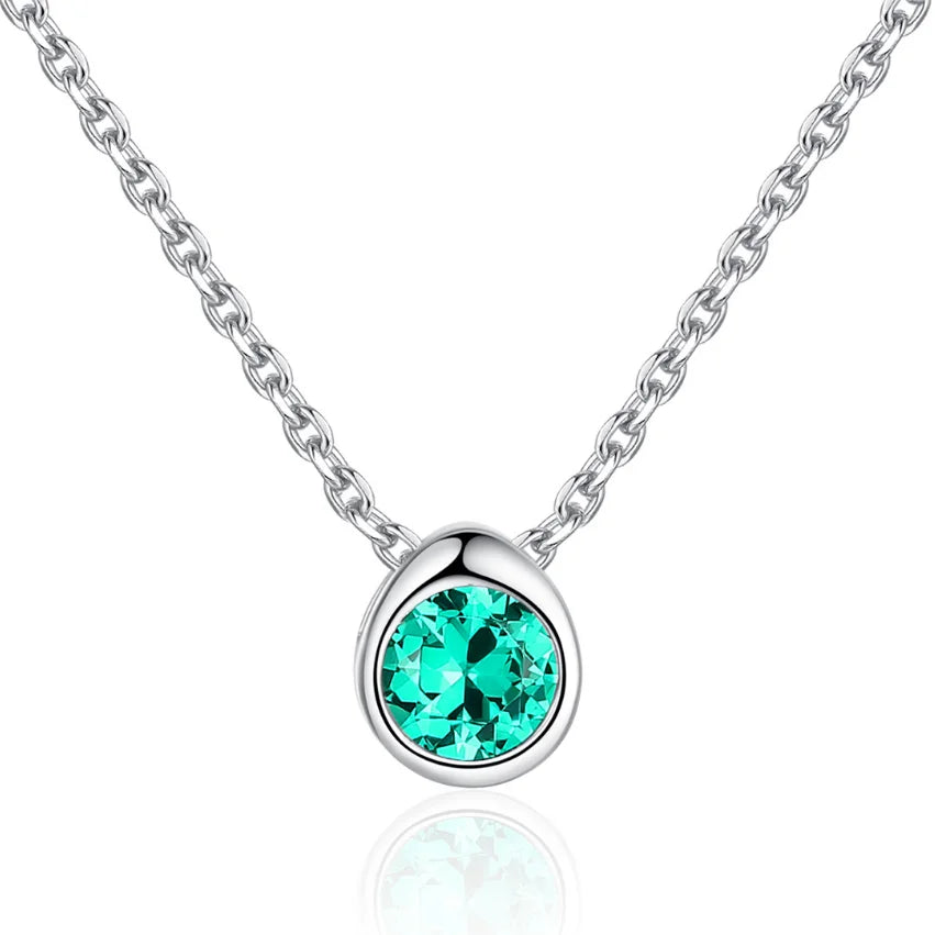 Silver Jewelry on Stock  Simple Design Drop Shape Green CZ Stone 925 Sterling Silver Necklace Colier Pour Femme
