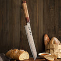 HEZHEN New Serrated Bread Cutting Knife Copper Damascus Steel Handmade Kitchen Knives With Gift Box