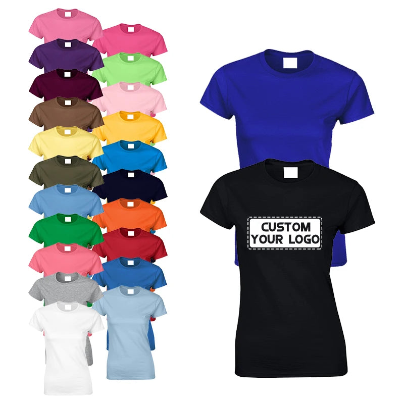 Custom Logo Printed Blank Tshirts Wholesale 180gsm 100% Cotton Summer Casual Adults Knitted Plain Women T Shirts