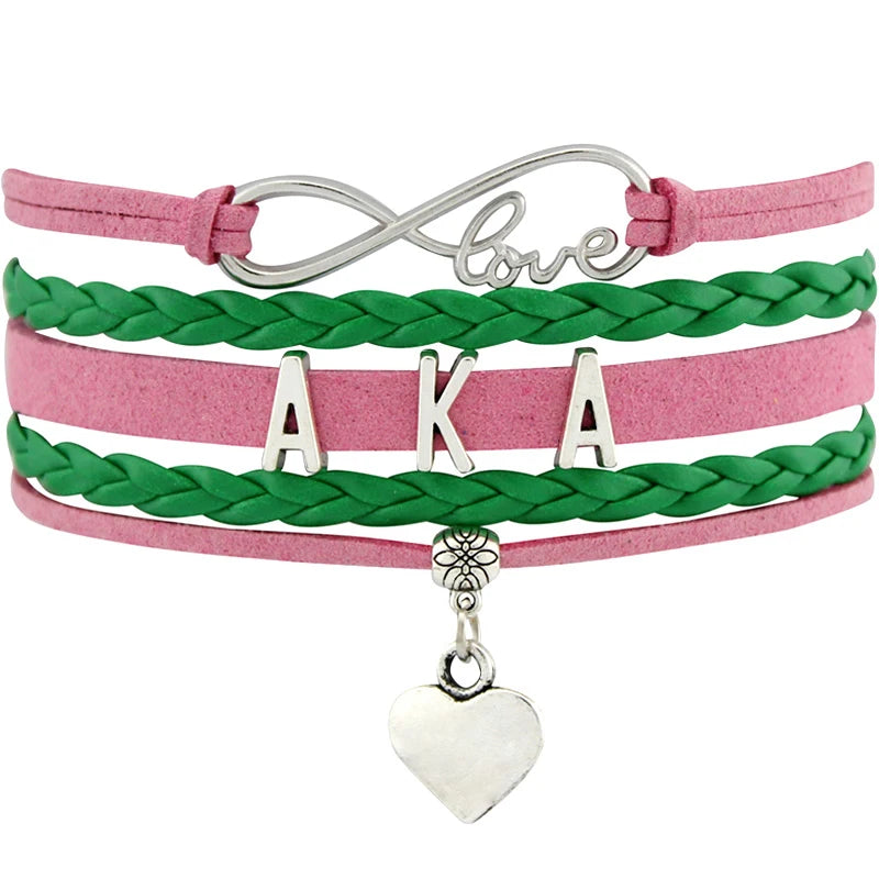 Manufacturer Custom Made Infinity Love Sorority and Fraternity AKA 1908 DST 1913 ZETA Greek Letter Leather Bracelets for Women