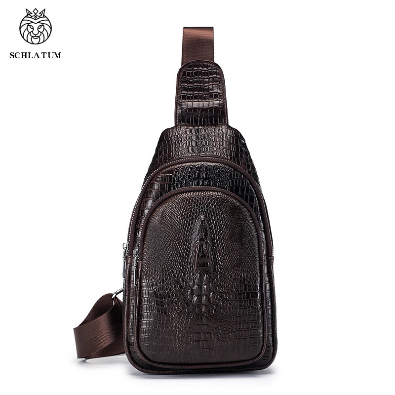 SCHLATUM Vintage Summer Streetwear Chest Crossbody Sling Bag Genuine Cow Leather Phone Carrier Zipper Fashionable for Men