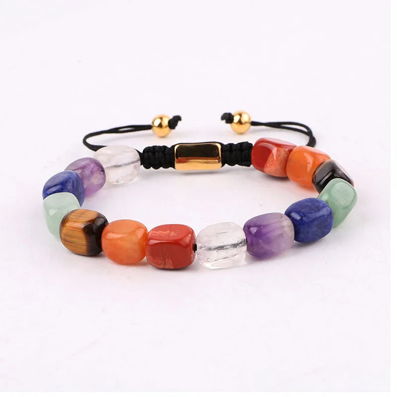 New Natural Stone 7 Chakra Yoga Healing Energy Stone CZ Charms Custom Logo Men Women Macrame Bracelet JBS11802