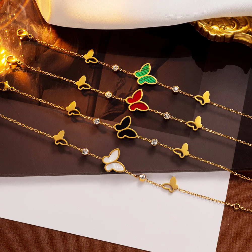 Fashion Butterfly Charm Bracelet Stainless Steel Hollow White Shell Electroplated Multi-color Casual/Sporty Unisex MST Micro