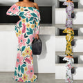 Stylish Long Sleeve off Shoulder Floral Maxi Dress with Natural Waistline Woven Weaving Method